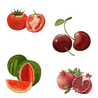 Frutas, Tomate, Cereja, Melancia, Romã