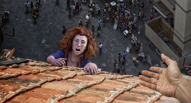Free roof woman rescue illustration