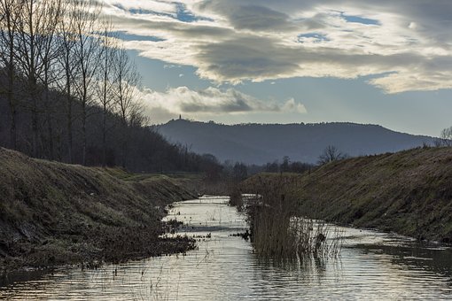 Flod, Vand, Natur, Landskab, Skyer