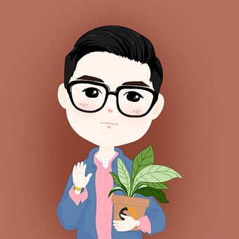 Gutt, Briller, Potteplante, Tegning