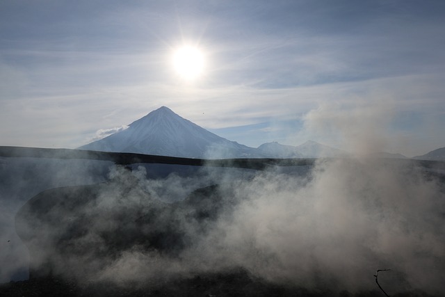 火山, 多雾路段, 烟, 云, 太阳, 烟霾, 自然, 堪察加半岛, 山