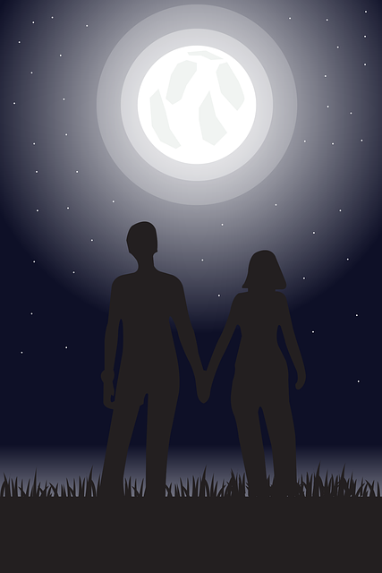 Stel, Silhouet, Maan, Nacht, Dol Zijn Op