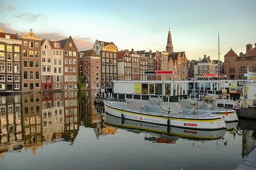 Gebäude, Fluss, Boote, Reflexion, Hafen