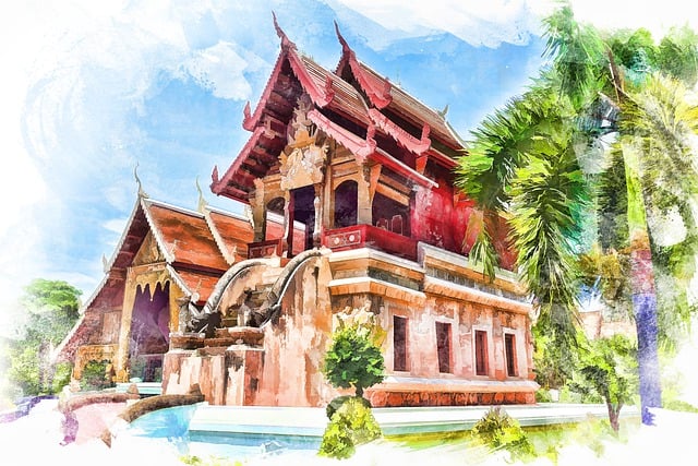 Free architecture watercolor temple illustration