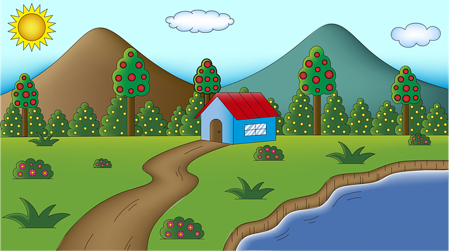 Free mountains trees path illustration