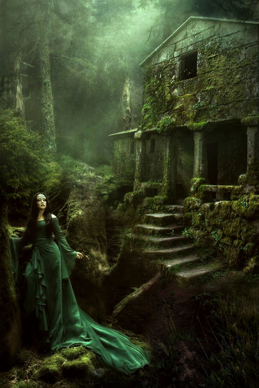 Fille, Robe, Imeuble, Ruines, Abandonné