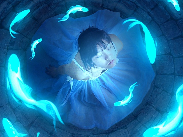 Free Flying Blue Fishes Dark photo and picture