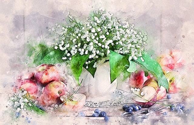 Free flowers fruits vase illustration