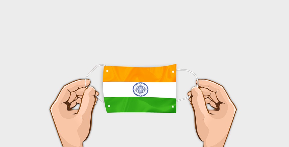 Mascarilla, Bandera, Manos, India, Virus, Pandemia