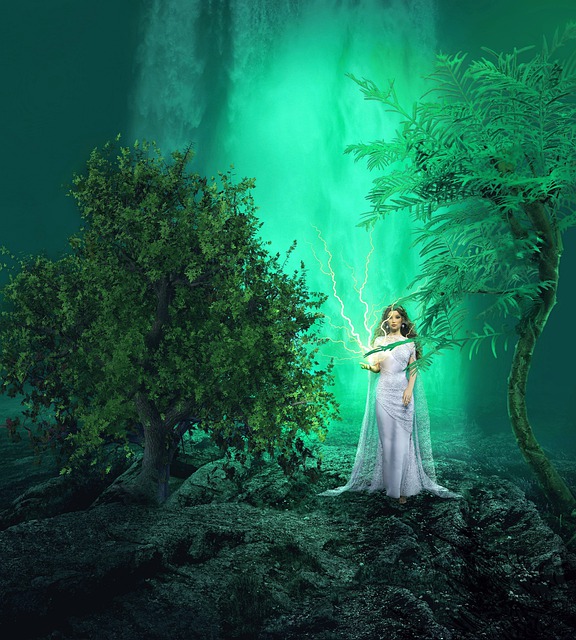 Free fairy fantasy waterfall illustration