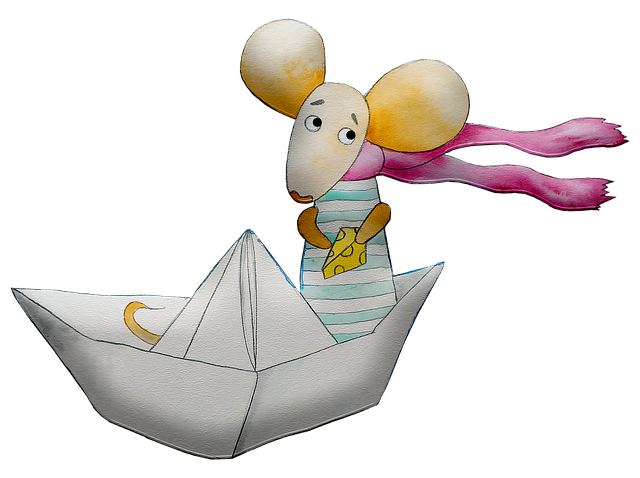 Free mouse boat paper boat illustration