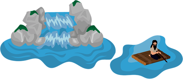 Free waterfall rocks raft illustration