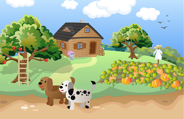 Free dogs pumpkins house vector