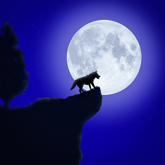 Free wolf moon cliff vector
