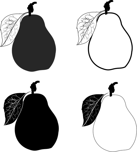 Birne, Obst, Silhouette, Weiß Schwarz