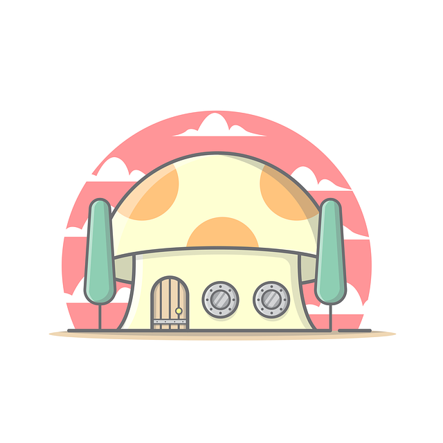 Free mushroom house cute illustration