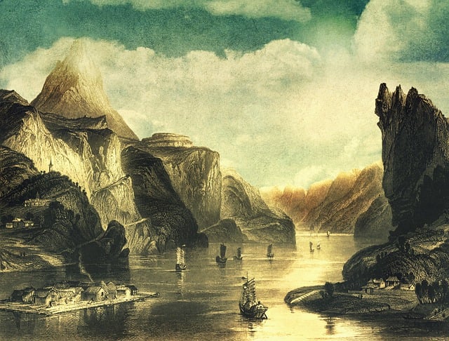 Free mountains seafaring nature illustration