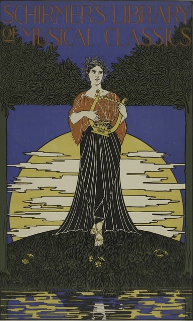 Free woman harp moon illustration