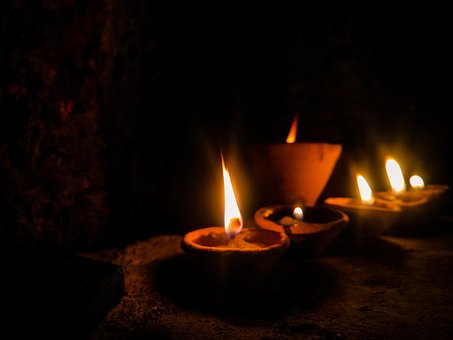 Lampe, Ild, Diya, Mørk, Sort, Diwali