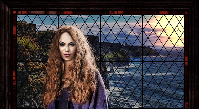 Free woman cliffs window illustration