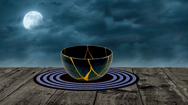 vase, bowl, kintsugi, art, resilience, gold, landscape, evening, moon, clouds, broken, repair, wood, scenic, twilight, kintsugi, kintsugi, kintsugi, kintsugi, kintsugi