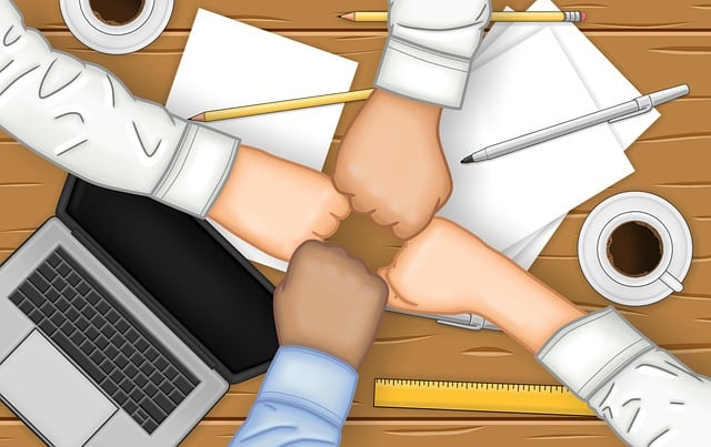 Free unit team group fist bump illustration