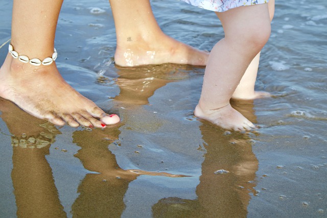 Fuß, Mama, Baby, Meer, Wasser, Ocean