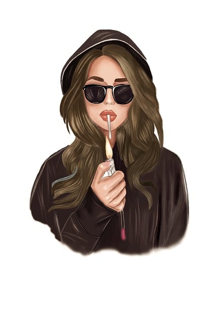 Free girl cigarette lighting cigarette illustration
