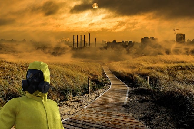 Free man gas mask pollution illustration