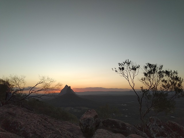 Free Sunset Glass House Mountain photo and picture