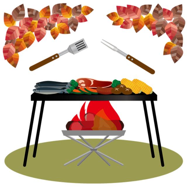 Free barbecue camping leaves illustration