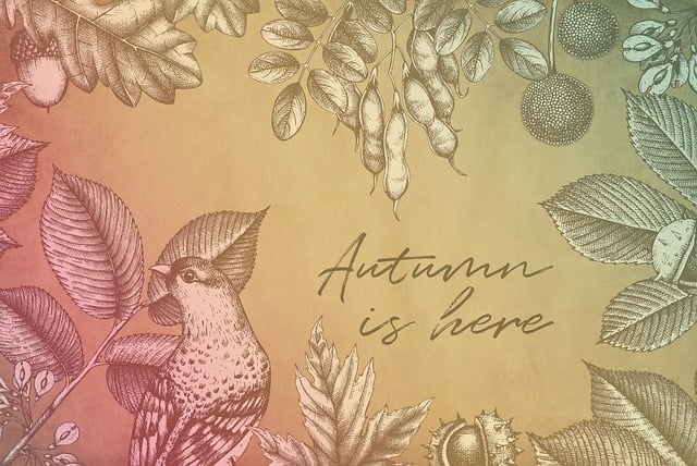 Free autumn leaves bird illustration