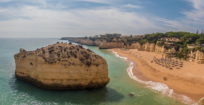 Pláž, Algarve, Moře, Skála, Písek, Costa