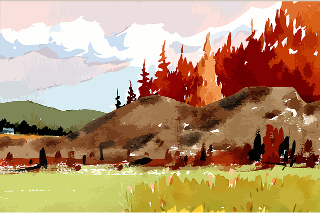 Free autumn trees mountains illustration