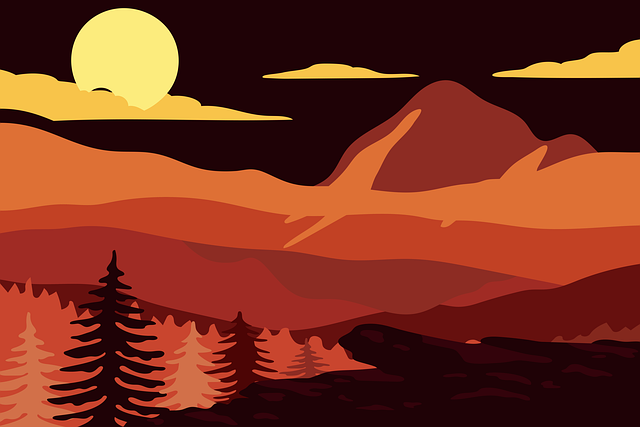 Download free HD stock image of Mountains Forest Free mountains forest moon illustration