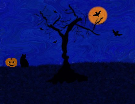 Halloween, Halloween-Szene, Mond, Nacht