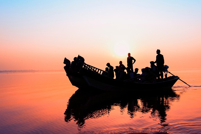 Boot, Schiff, Männer, Gruppe, Silhouette