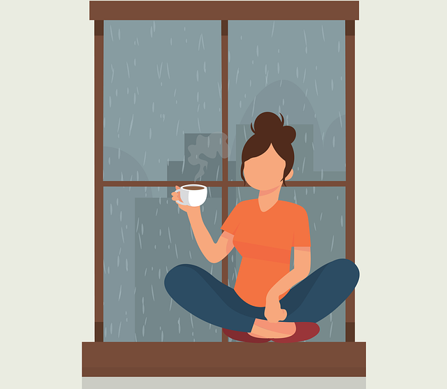 Free woman coffee window illustration