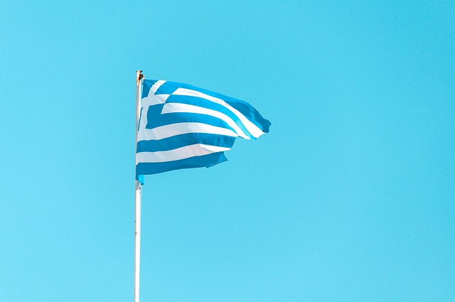 Grecia, Bandera, Polo, Azul Y Blanco