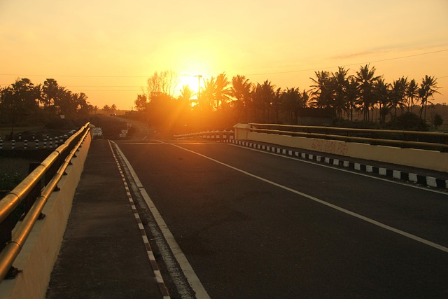 Sonnenuntergang, Straße, Brücke, Licht