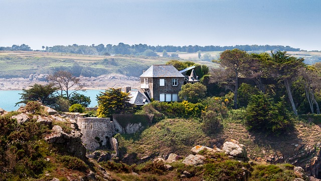 Hus, Kyst, Landskab, Frankrig, Bretagne