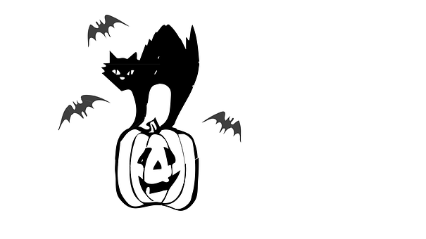 Halloween, Mačka, Tekvica, Netopiere