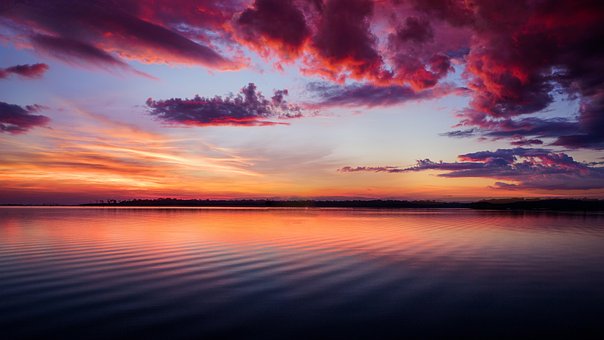 Hav, Ocean, Solnedgang, Strand, Himmel