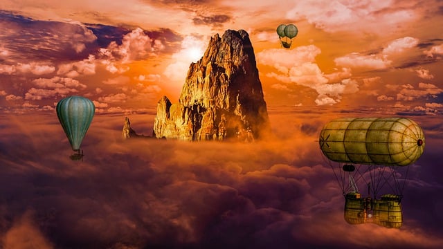 Free fantasy balloon mountain illustration