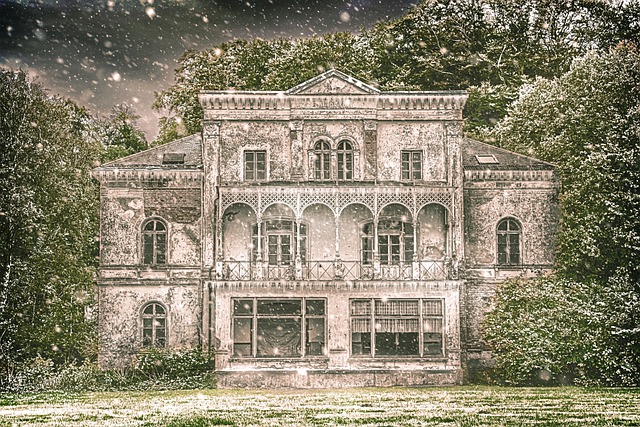 Haus, Villa, Winter, Schneefall, Fassade
