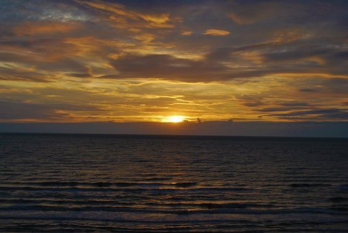 Solnedgang, Hav, Skyer, Himmel, Sol