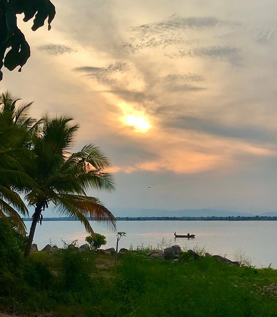África, Lago, Pôr Do Sol, Lindo, Agua