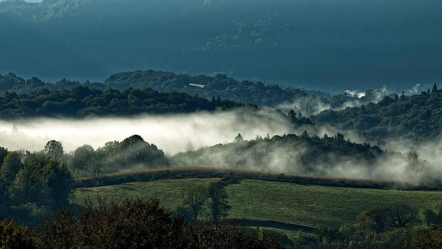 Bomen, Velden, Bergen, Wolken, Weiden