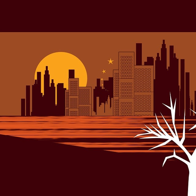 Free abstract silhouette multi-story structure dry twig illustration