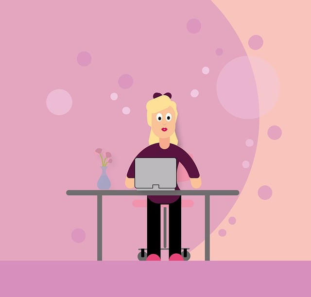 Free woman computer desk illustration